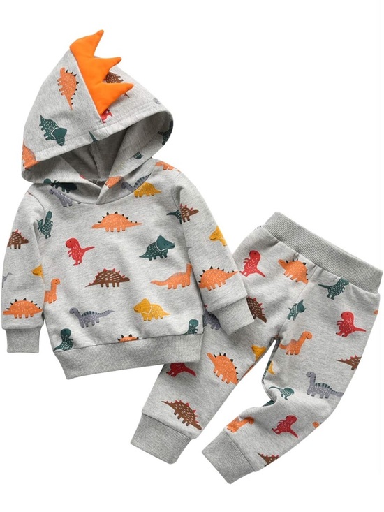 Other - Toddler Dino Hoodie & Jogger Set - Grey with Multicolor Dinosaurs